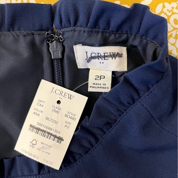 J. Crew Factory Petite Ruffleneck suit dress BO460 Navy 2P 2 - Picture 5 of 6